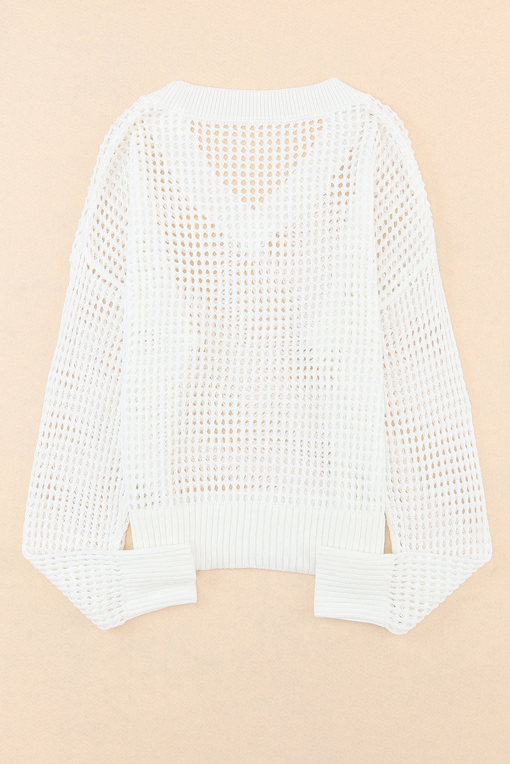 Openwork V-Neck Dropped Shoulder Knit Top