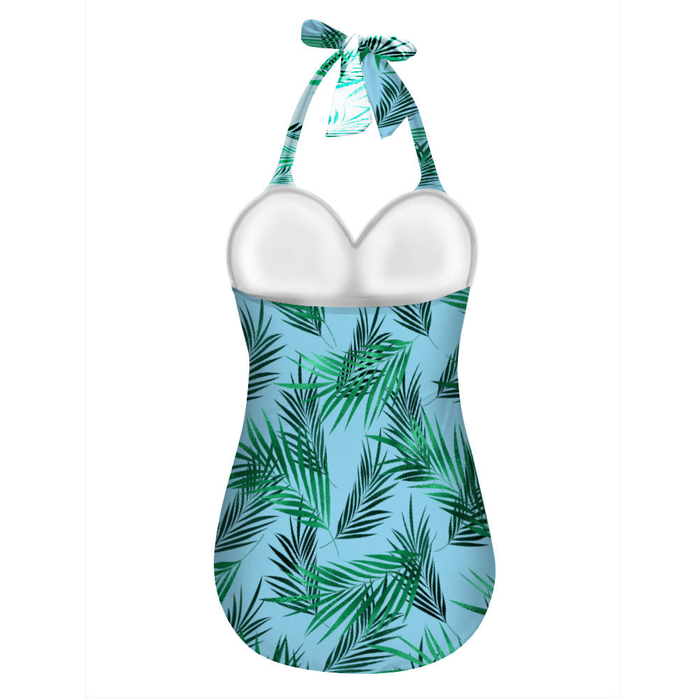 Tropical Leaf Women's Halterneck One Piece Swimsuit