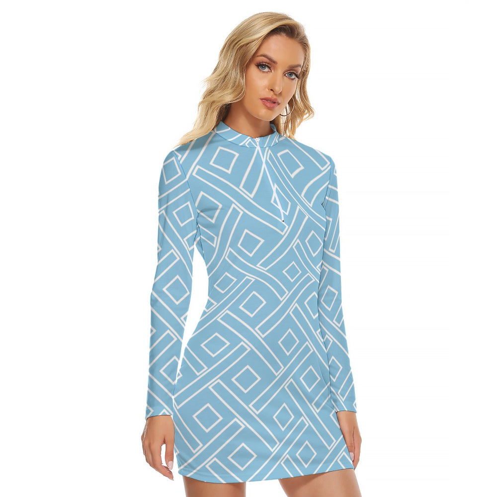 All-Over Print Women's Zip Front Tight Dress