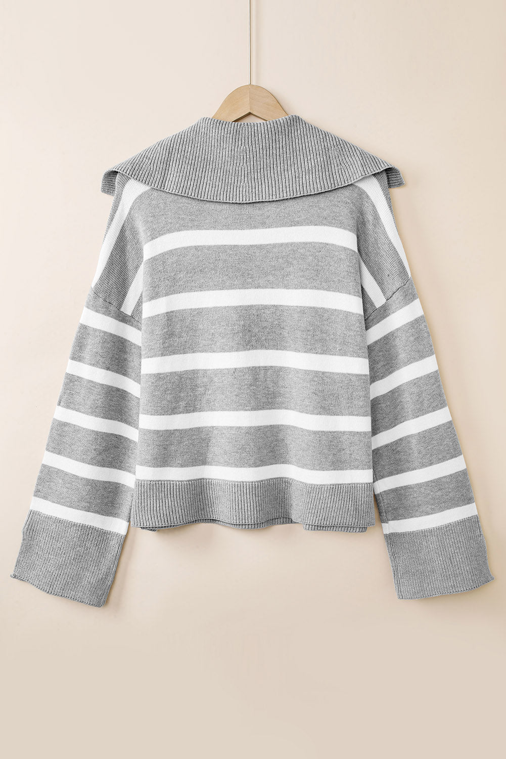 Striped Collared Neck Slit Sweater