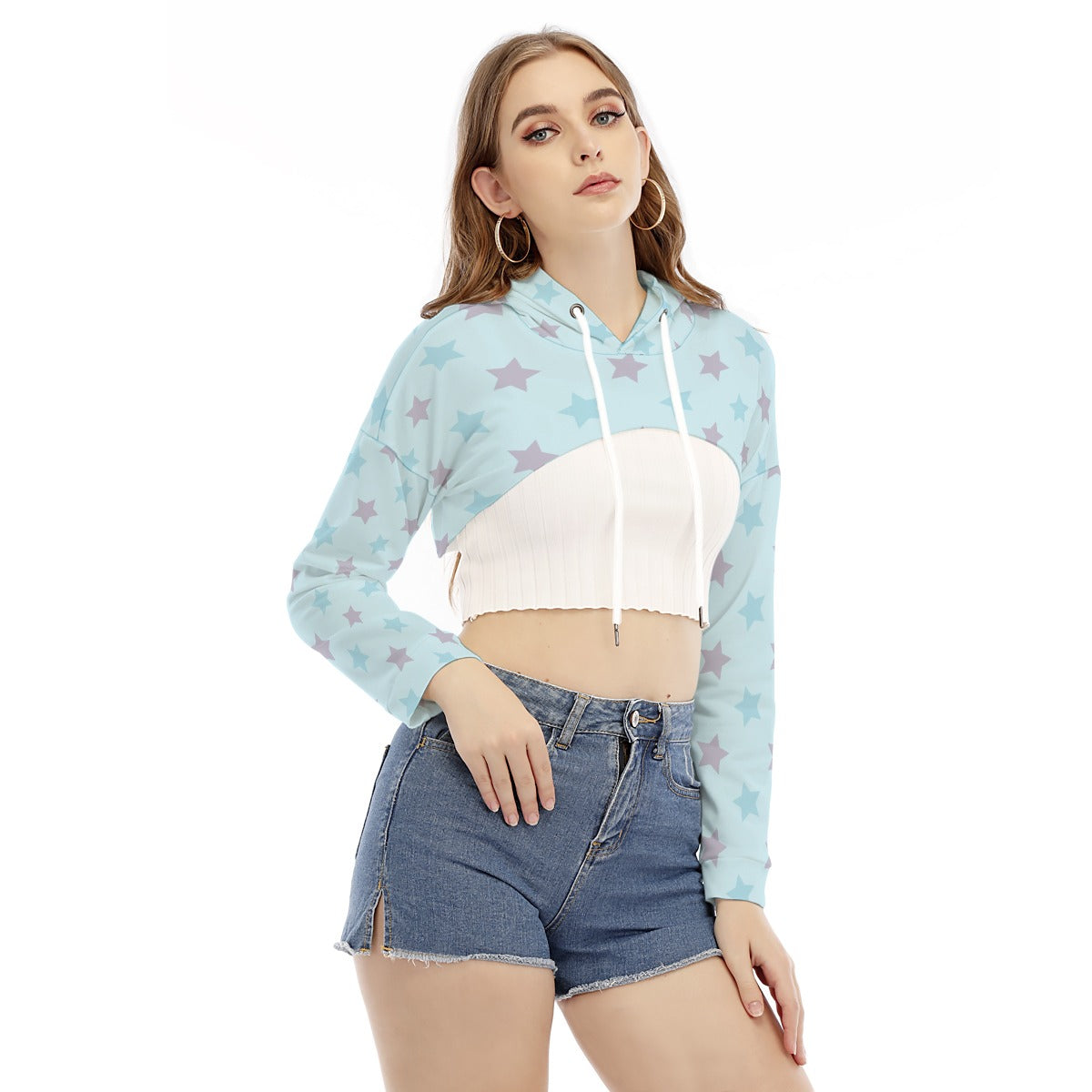 All-Over Print Women's Smock Short Hoodie With Long Sleeve
