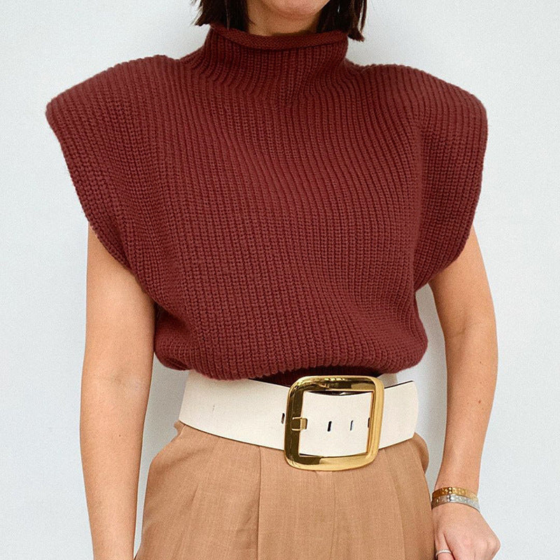 New solid color sexy turtleneck short-sleeved sweater top