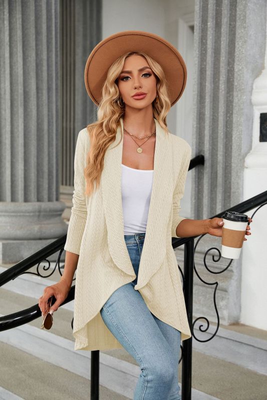 Women's Long Sleeve Loose Collar Cardigan Top Knitted Jacket