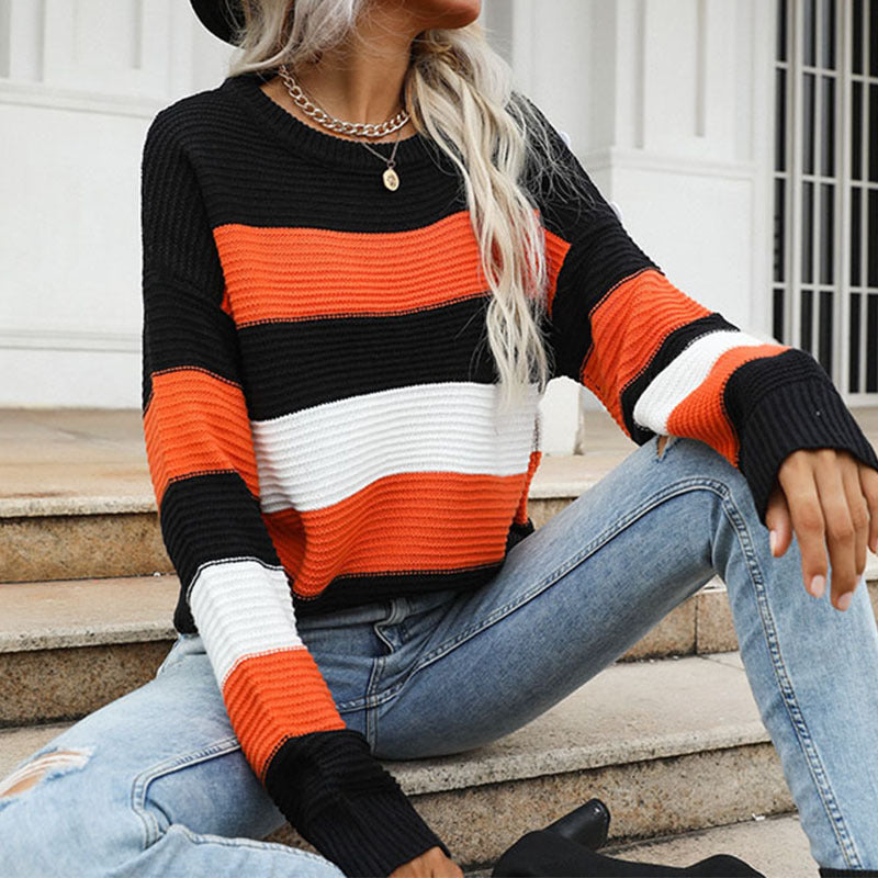 women's thin long sleeve loose striped knitted sweater