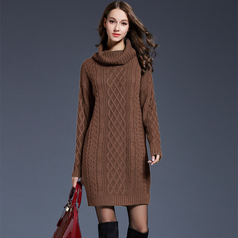 Women's turtleneck long sleeve loose sweater dress