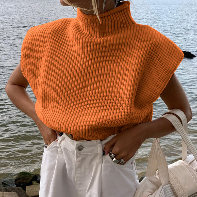 New solid color sexy turtleneck short-sleeved sweater top