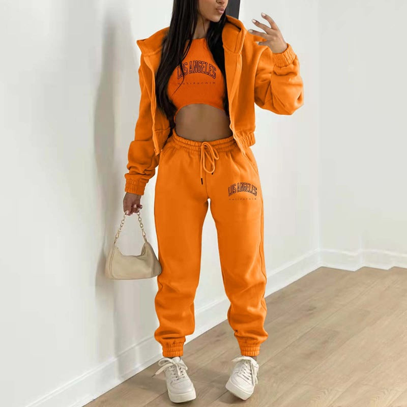 New letter printed hooded sports and leisure suit (three-piece set)