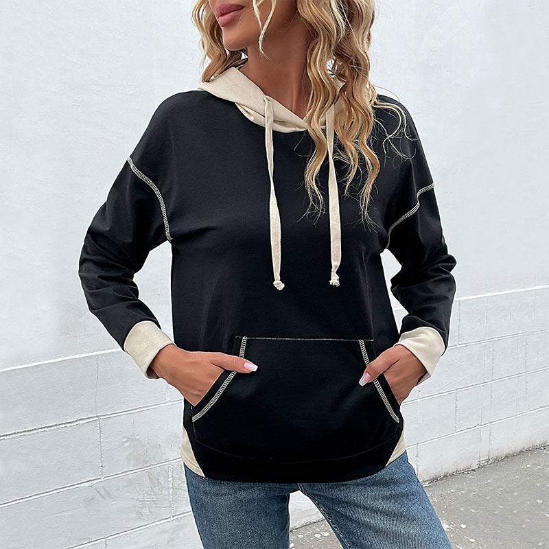 New women's long-sleeved casual color block sweater