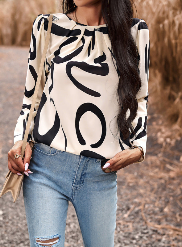 Casual Printed Round Neck Long Sleeve Top