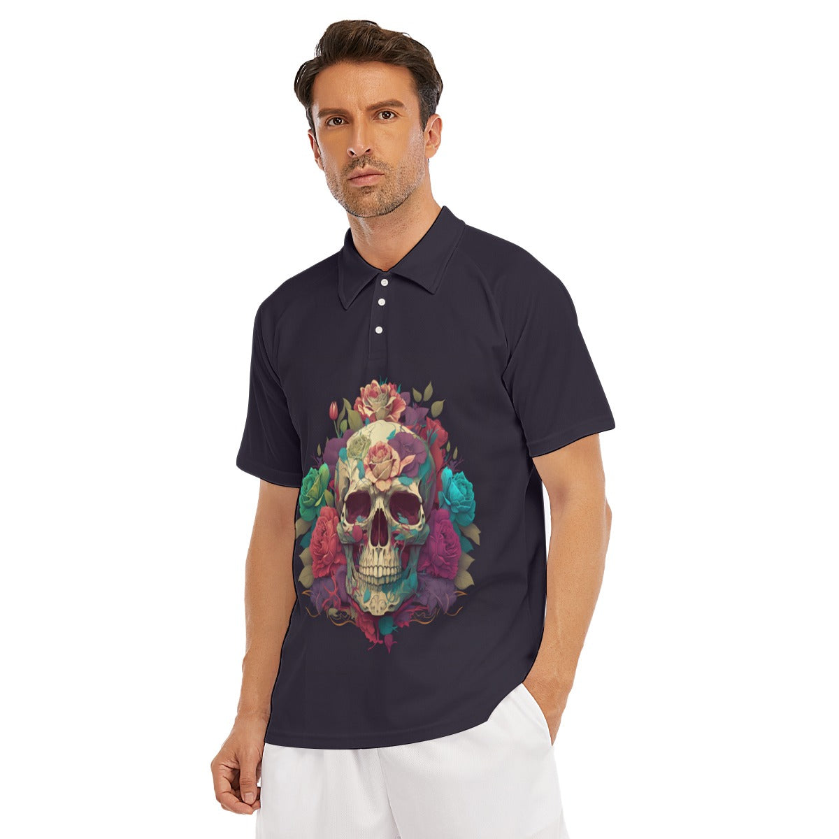 All-Over Print Men's Short Sleeve Polo Shirt With Button Closure