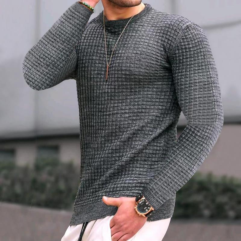Men's casual round neck slim long sleeve sports knitted top