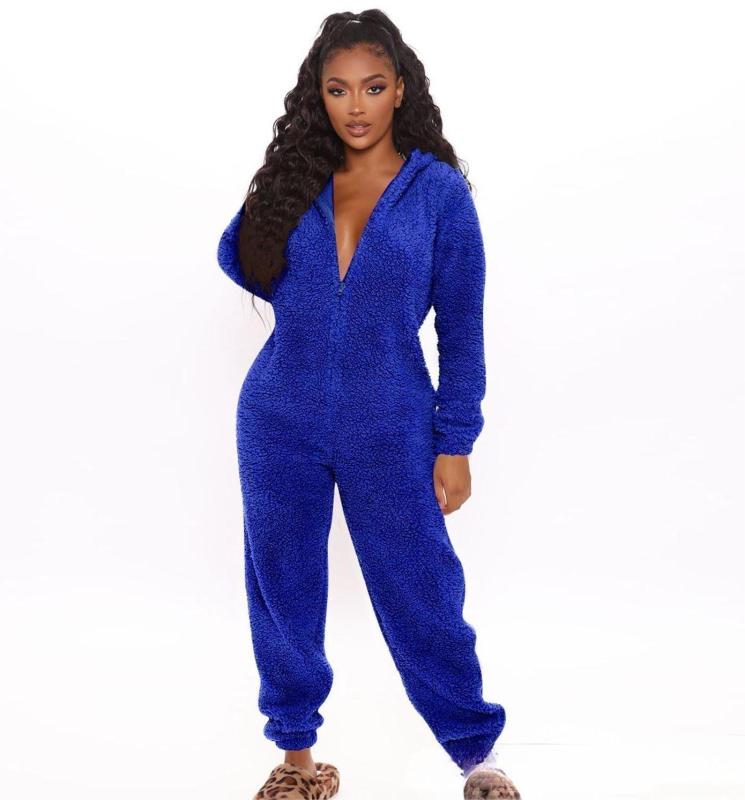 Long Sleeve Hooded Casual Jumpsuit Pants Plush Loungewear