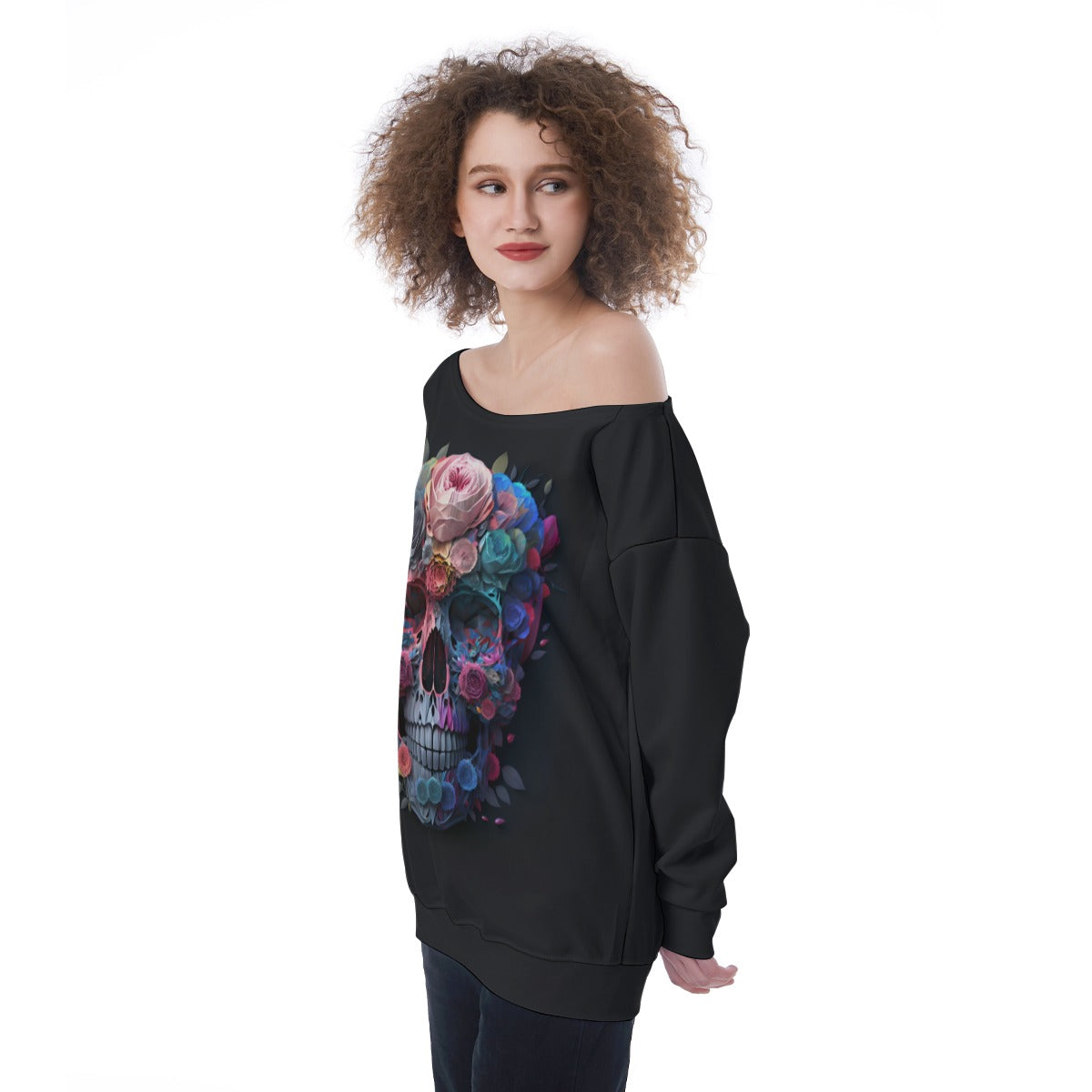 All-Over Print Oversized Women's Off-Shoulder Sweatshirt