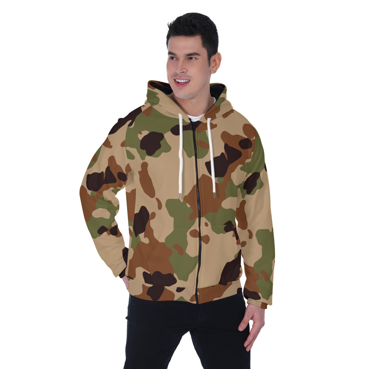 All-Over Print Men's Heavy Fleece Raglan Zip Up Hoodie With Pocket