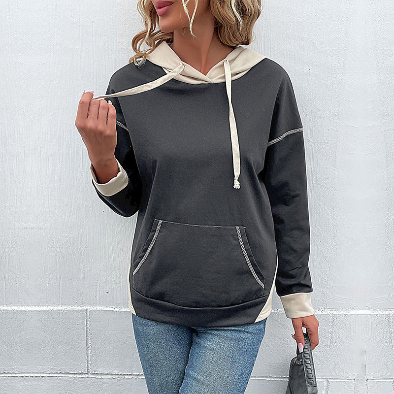 New women's long-sleeved casual color block sweater