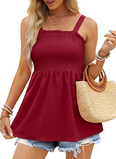 Women's Solid Color Camisole Ruffle Pleated Tank Top