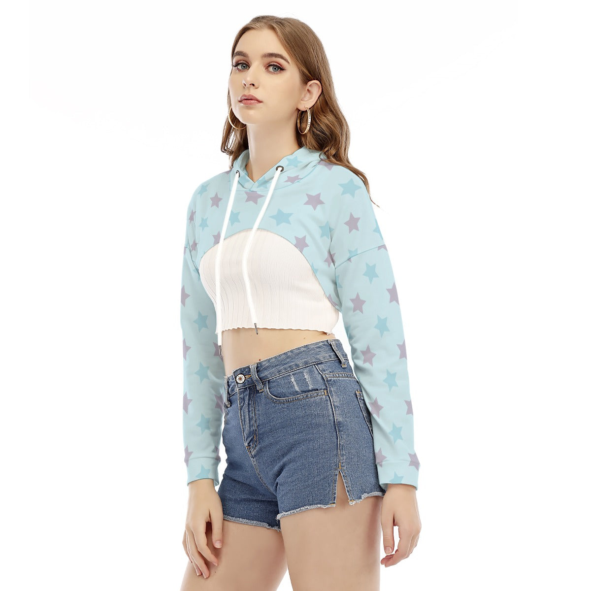 All-Over Print Women's Smock Short Hoodie With Long Sleeve