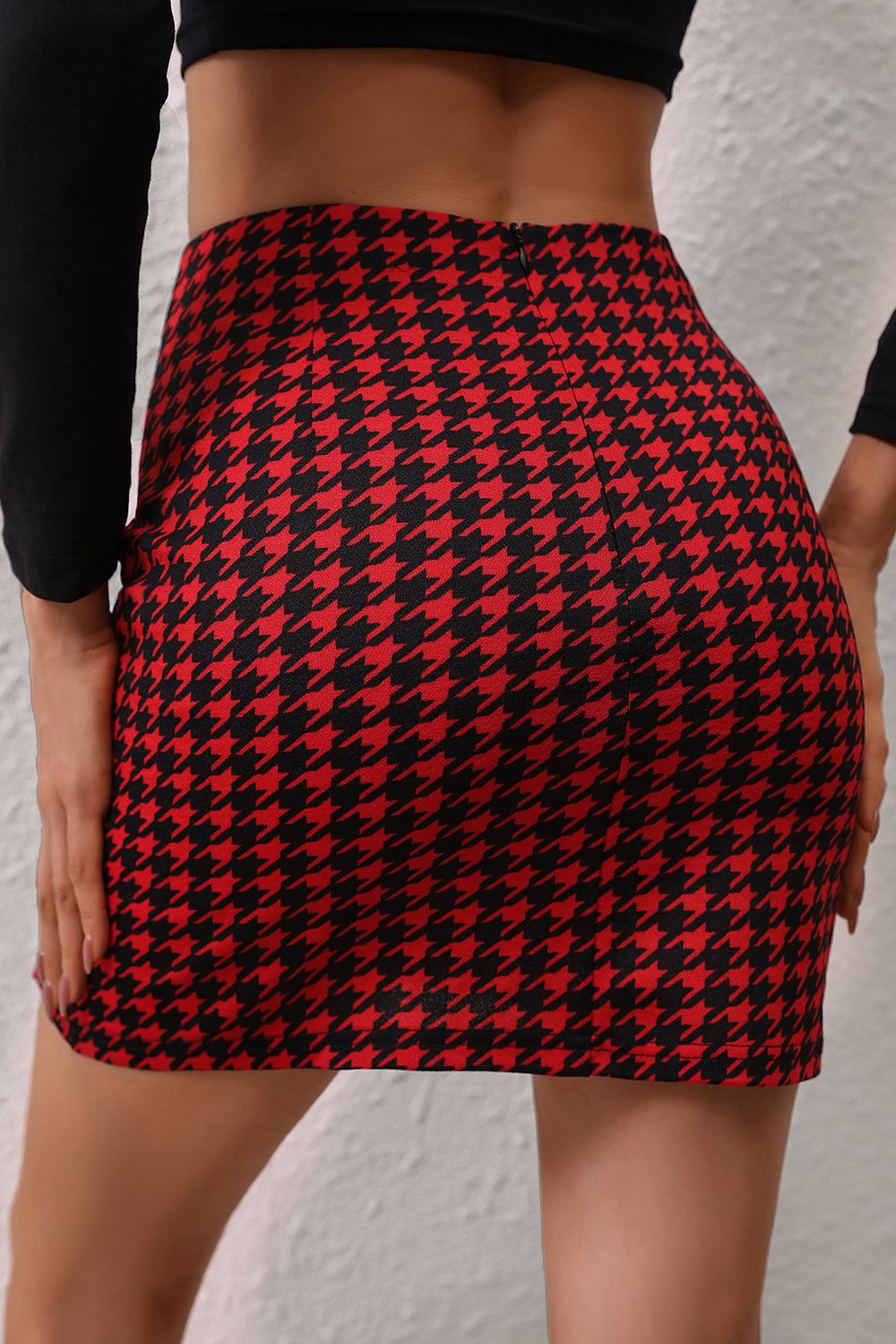 Houndstooth Slit Mini Skirt