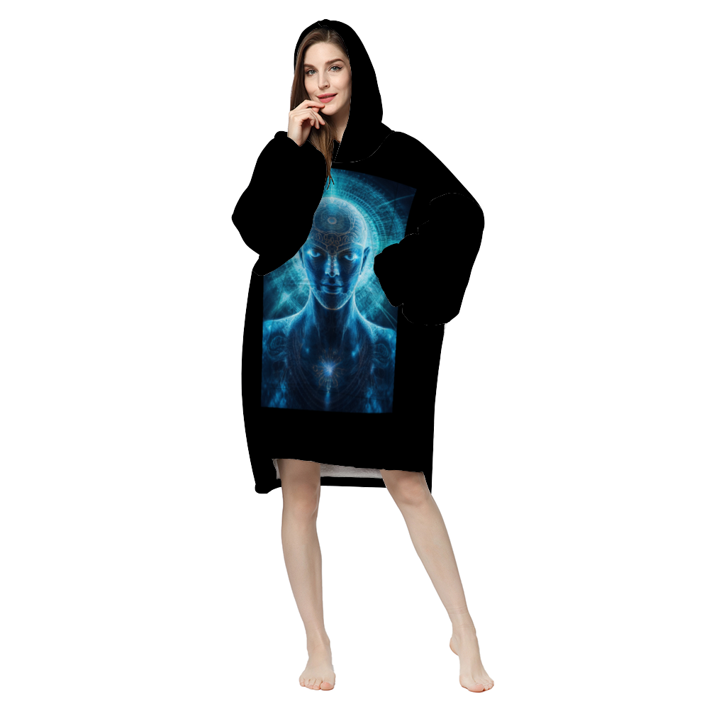 Custom Adults' All Over Print Pullover Hooded Lounger Long Hoodie Pajamas Sherpa Hooded Blanket