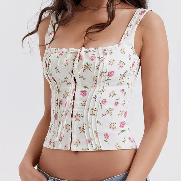 Women's French sweet and gentle fresh lace-up halter top fishbone hook short top