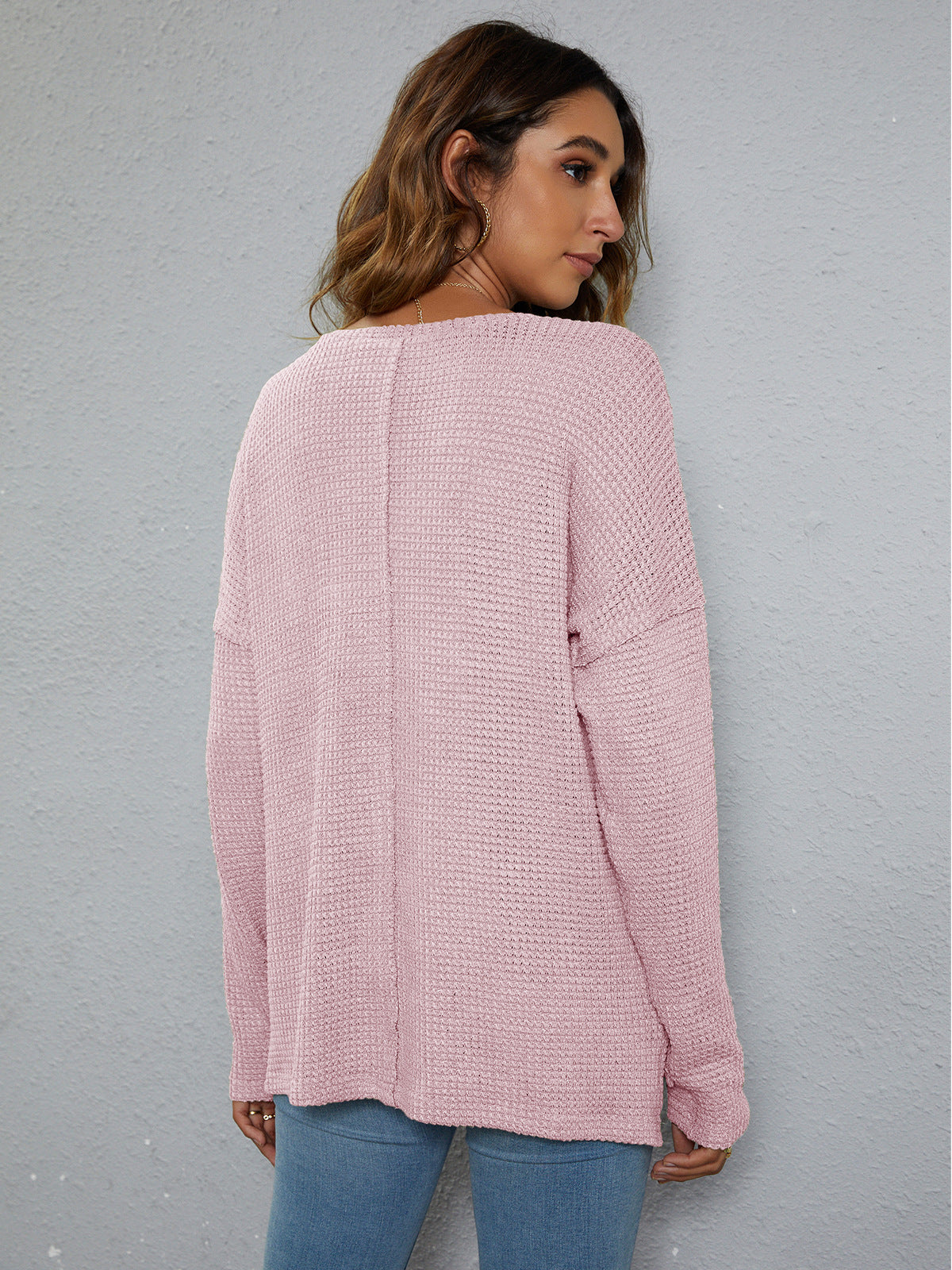 Dropped Shoulder High-Low Waffle-Knit Top