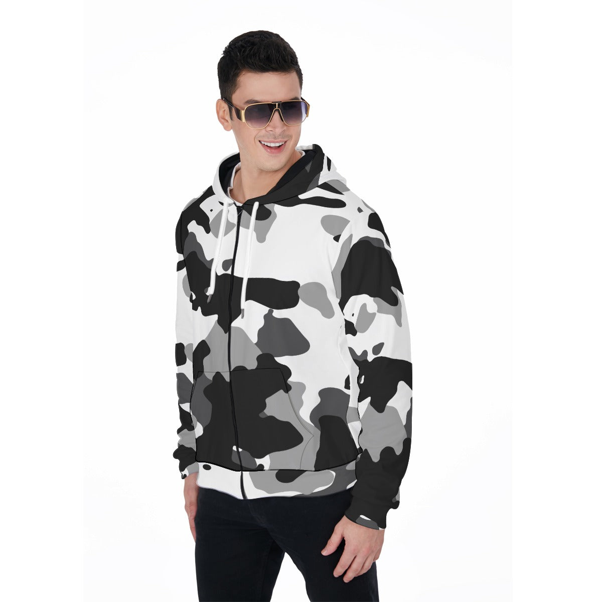 All-Over Print Zip Up Hoodie With Pocket