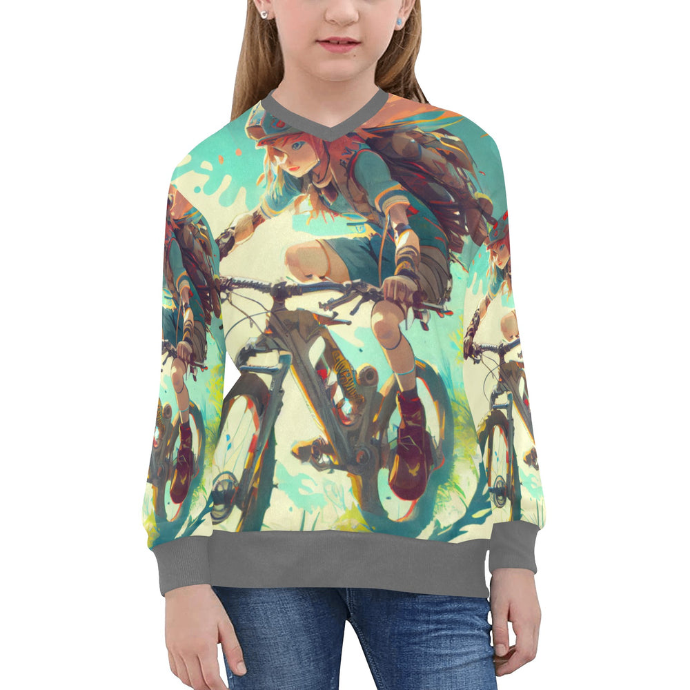 Girls' All Over Print V-Neck Sweater(H48)