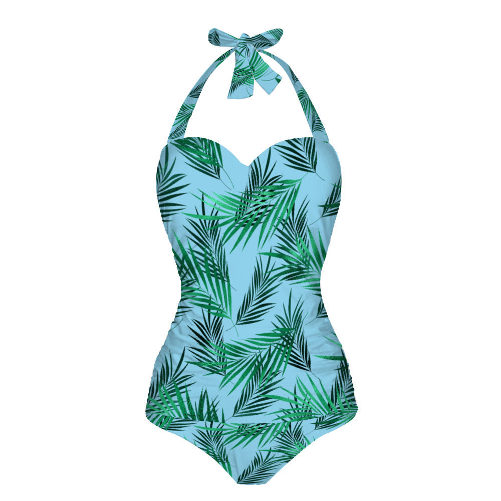 Tropical Leaf Women's Halterneck One Piece Swimsuit