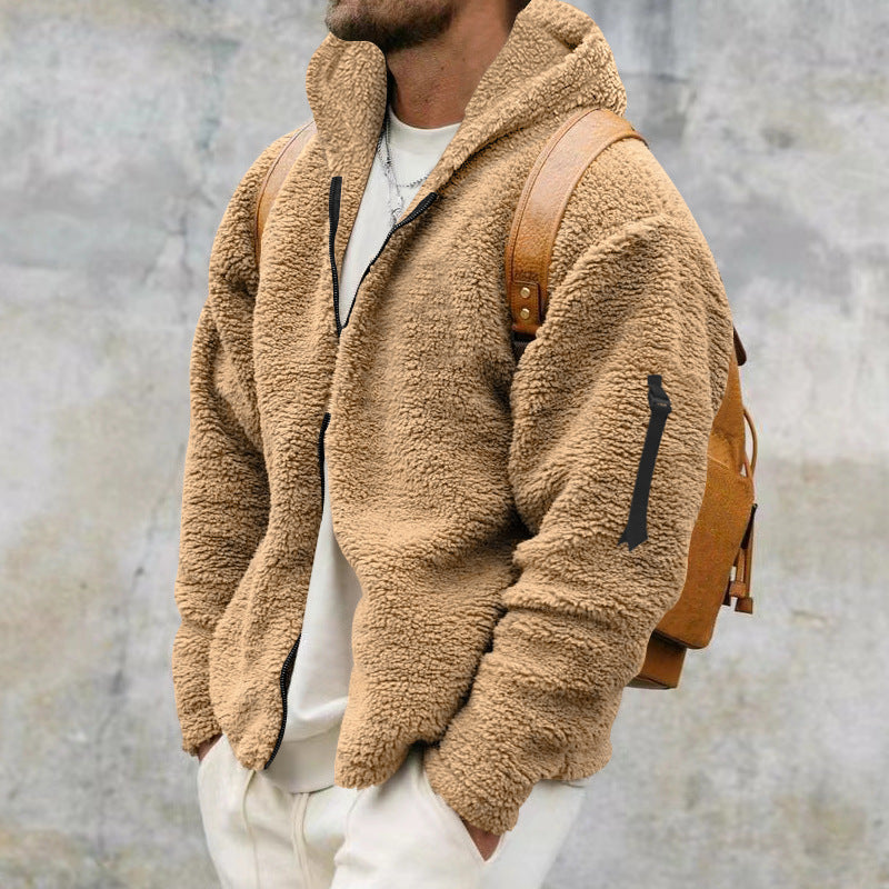 Men's warm jacket, loose hooded casual jacket