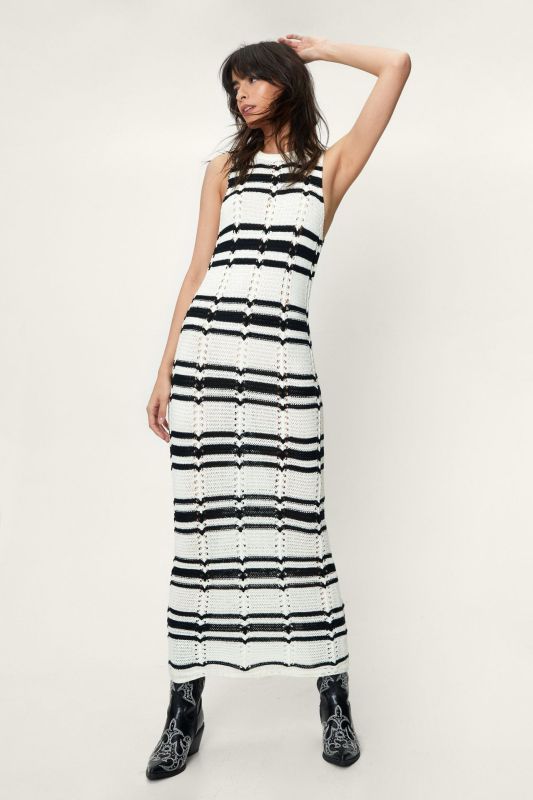 Women's round neck loose contrast striped dress