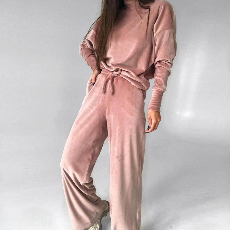 Autumn and winter fashion casual high-neck long-sleeved top drawstring trousers suit