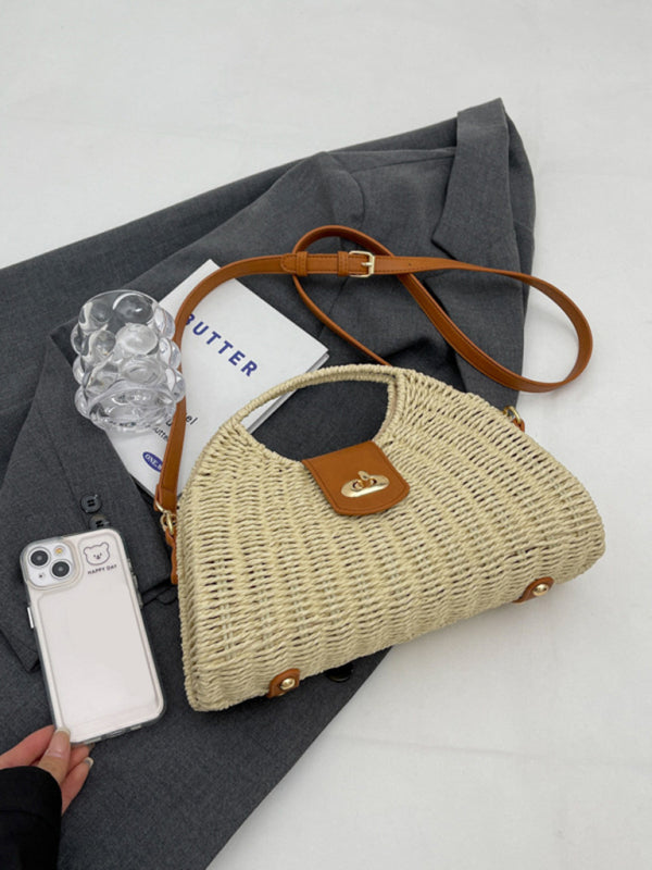 New Mori Fashion Straw Contrasting Color Tote Bag