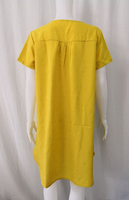 Women's Solid Color Split Neckline Linen Blend Dress