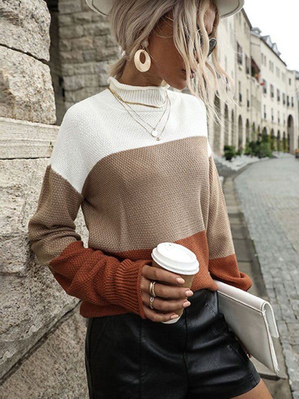 Fashion Women's Long Sleeve Colorblock Half Turtleneck Sweater