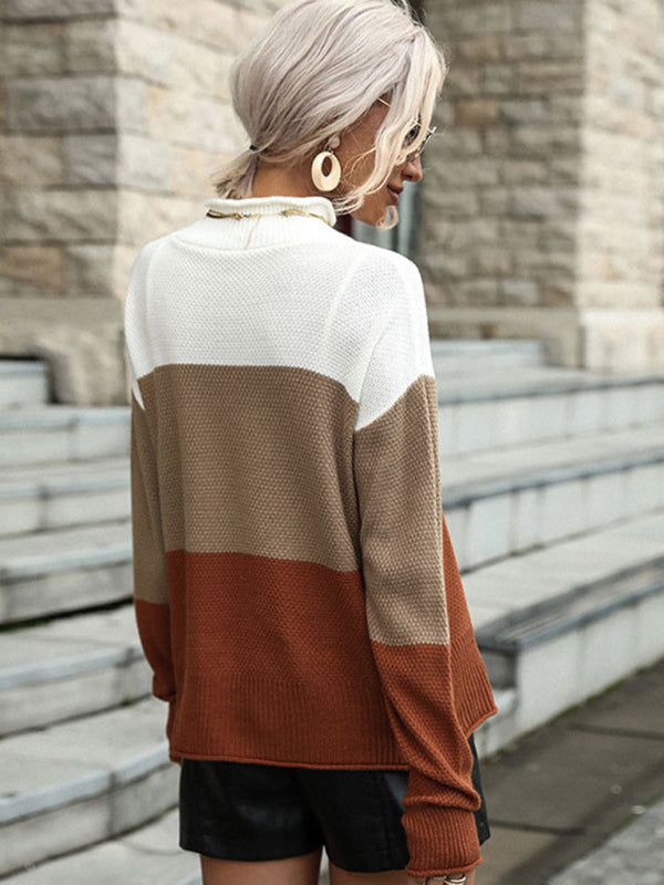 Fashion Women's Long Sleeve Colorblock Half Turtleneck Sweater