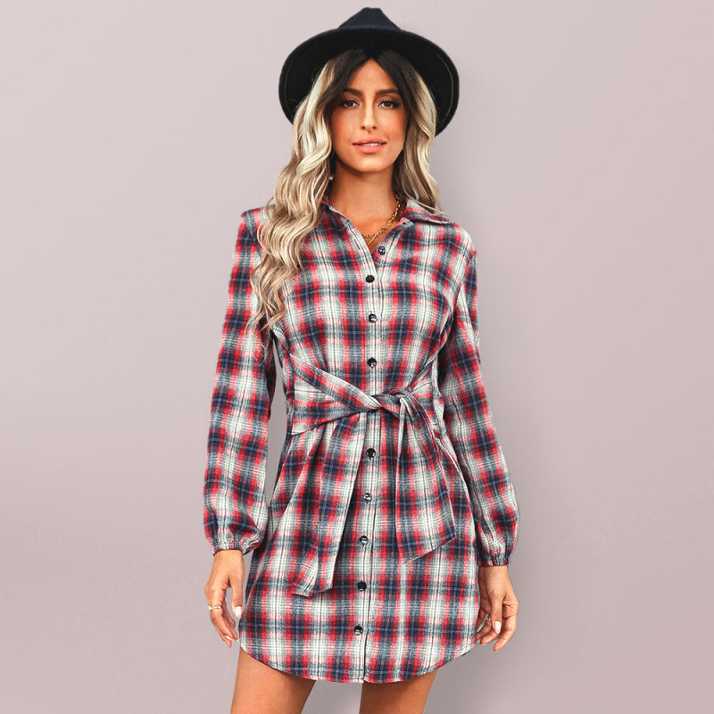 Women’s Long Blouson Sleeves Button Front Spread Collar Shirtdress