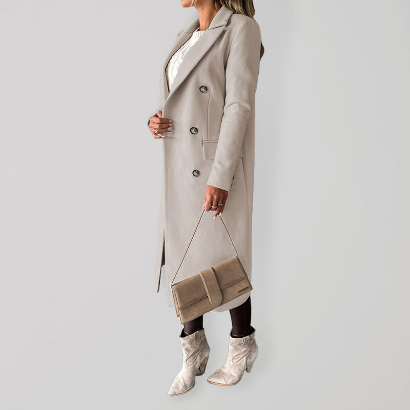 Women’s Classy Business Casual Overcoat With Button Fastens And Front Pockets