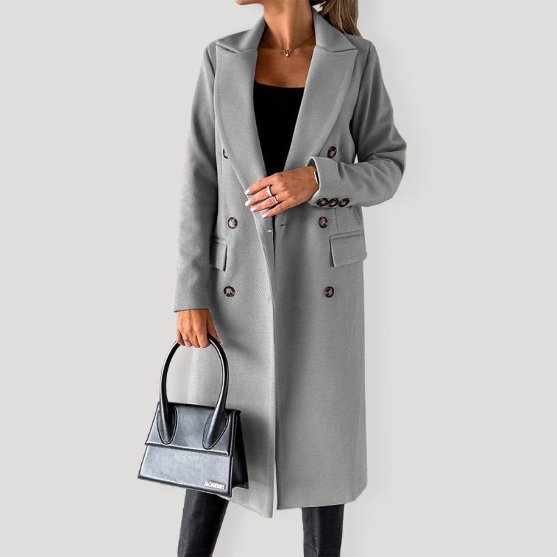 Women’s Classy Business Casual Overcoat With Button Fastens And Front Pockets