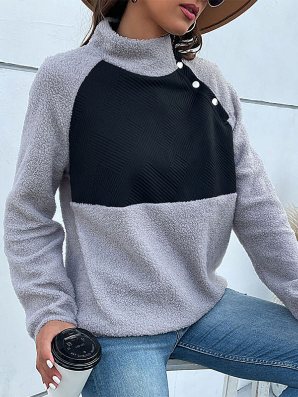 Women's Supershep Colorblock Side Buttons High Pile Sleeve Sweatshirt