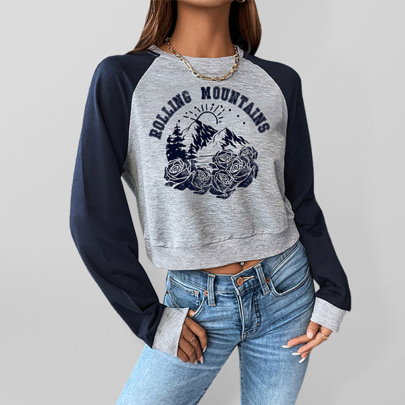 Women's Cropped Raglan Long-sleeve Graphic Sweatshirt
