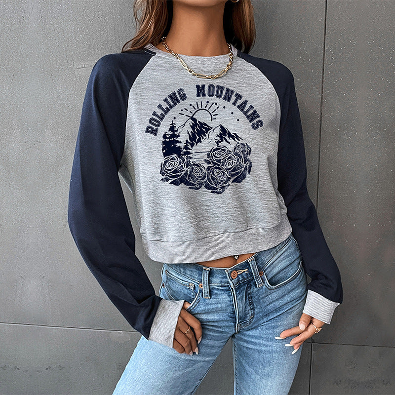 Women's Cropped Raglan Long-sleeve Graphic Sweatshirt