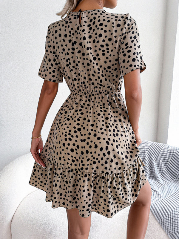 New casual polka dot waist ruffled dress