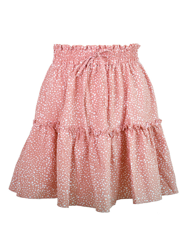 Women's Solid Color Tiered Ruffle Waist Tie Mini Skirt