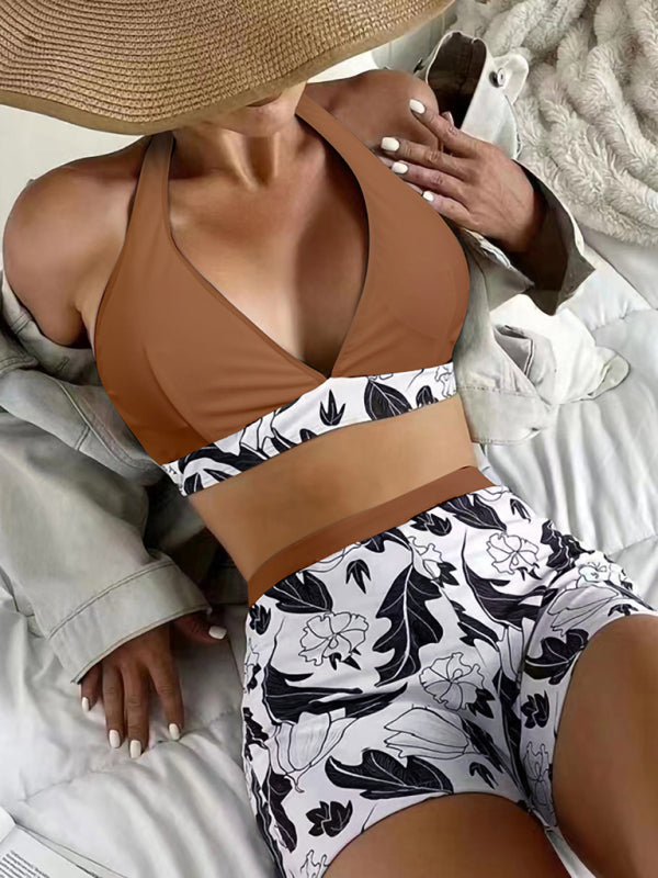 Women's Printed Bikini Top And High-waist Bottoms Shorts Set