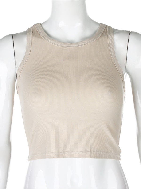 Women's Solid Color Rib Knit Stretch Crop Tank