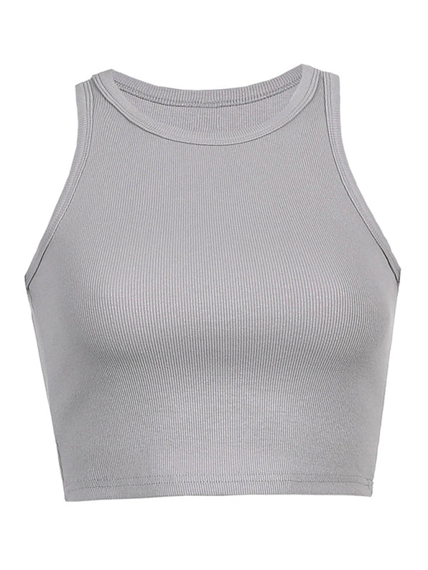 Women's Solid Color Rib Knit Stretch Crop Tank