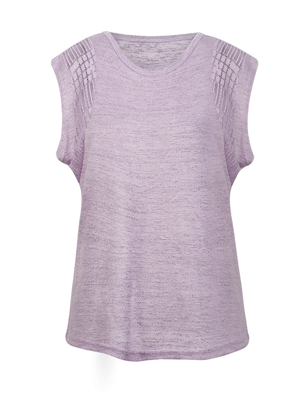 Women's Solid Color Crepe Knit Top With Lace Flanged Sleeve