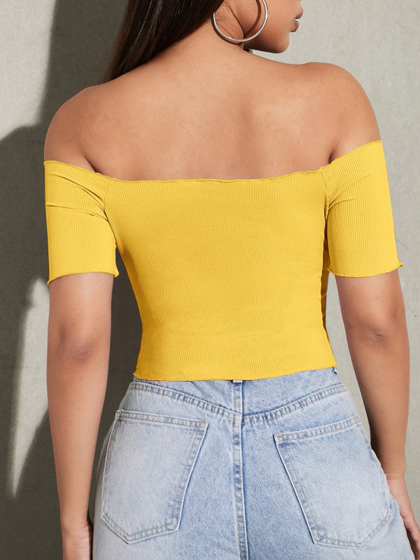 Women's Solid Color Off-the-shoulder Ruched Crop Top