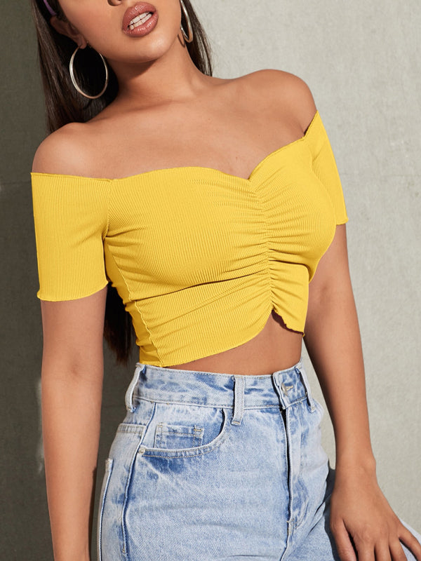Women's Solid Color Off-the-shoulder Ruched Crop Top