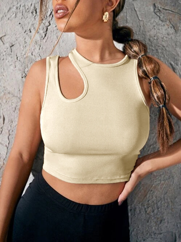 Women's Solid Color Cut Out Ribbed Tank Top